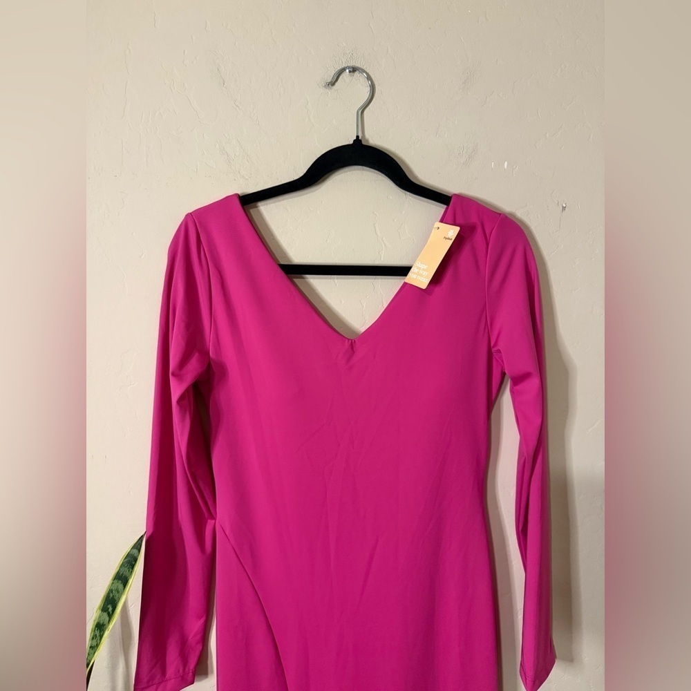 POPILUSH Shapewear Long Sleeve V-Neck Low Back Slimming Maxi Dress - Picture 6 of 8